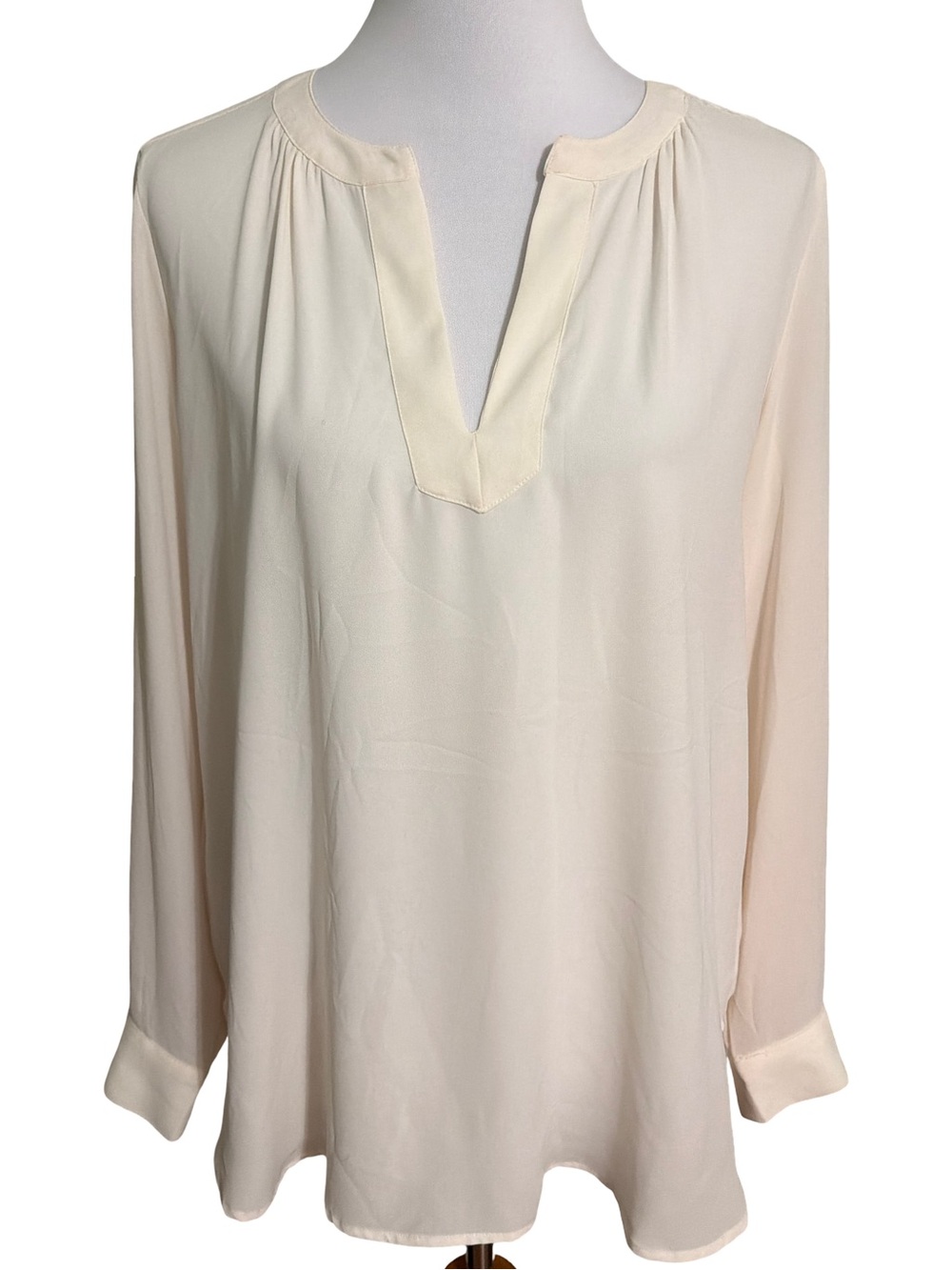 LOFT Cream V-Neck Long Sleeve Blouse